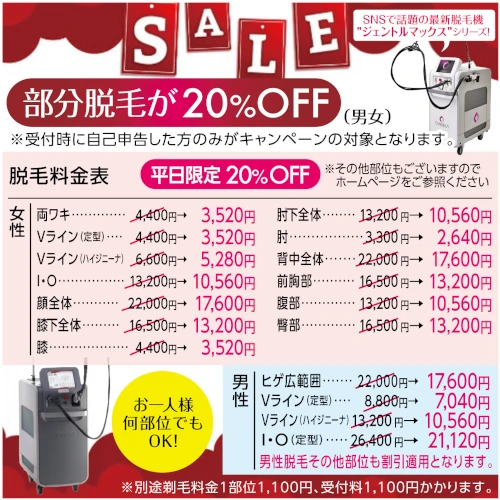 部分脱毛20%OFF キャンペーン